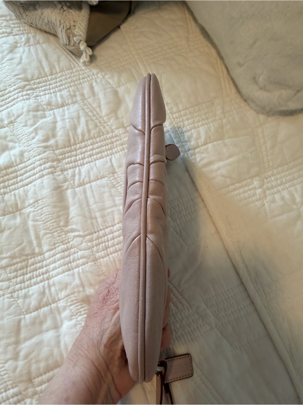Coach Ashley Blush Pink Leather Pleated Fold-Over Clutch/Wristlet 9x6 - Picture 7 of 9